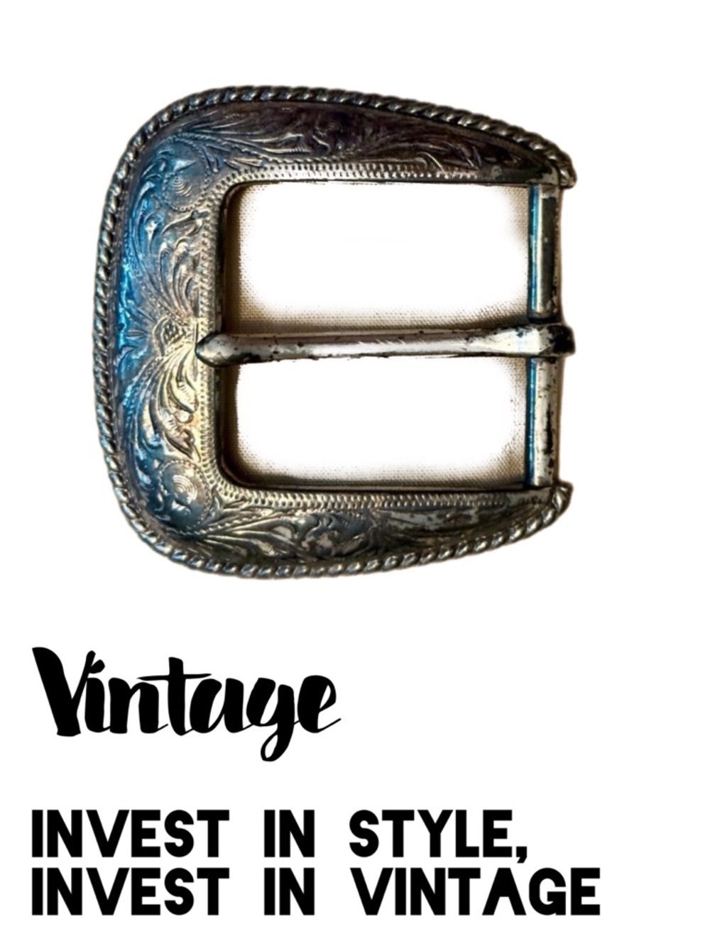 Silver Etched Rope Edge Engraved Belt Buckle VINTAGE Unisex - Picture 5 of 16